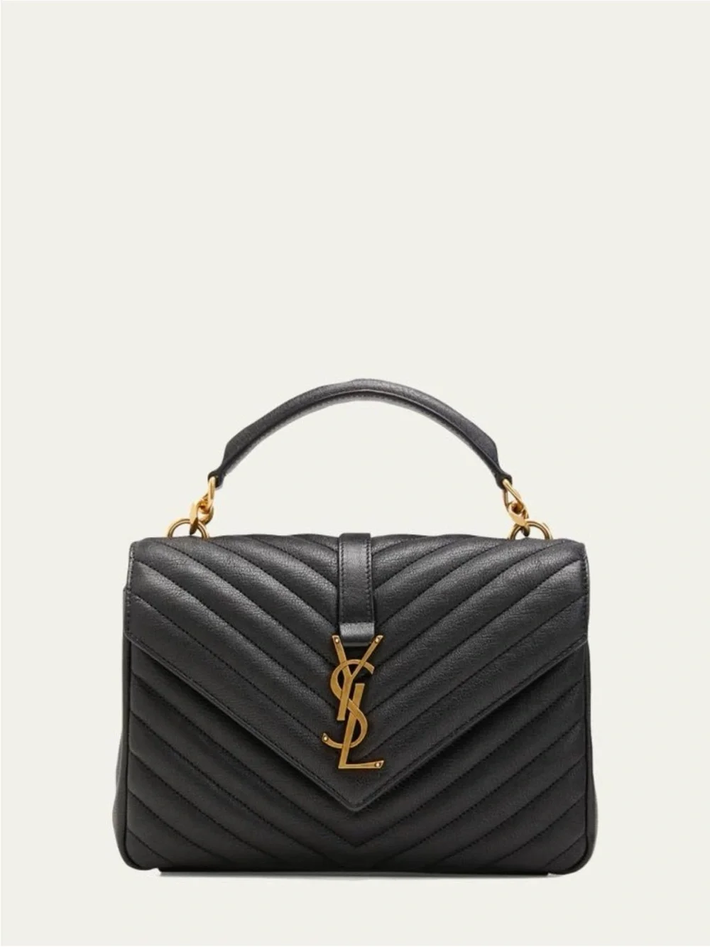 Inspired Saint Laurent Black Quilted Leather Satchel with Gold YSL Hardware